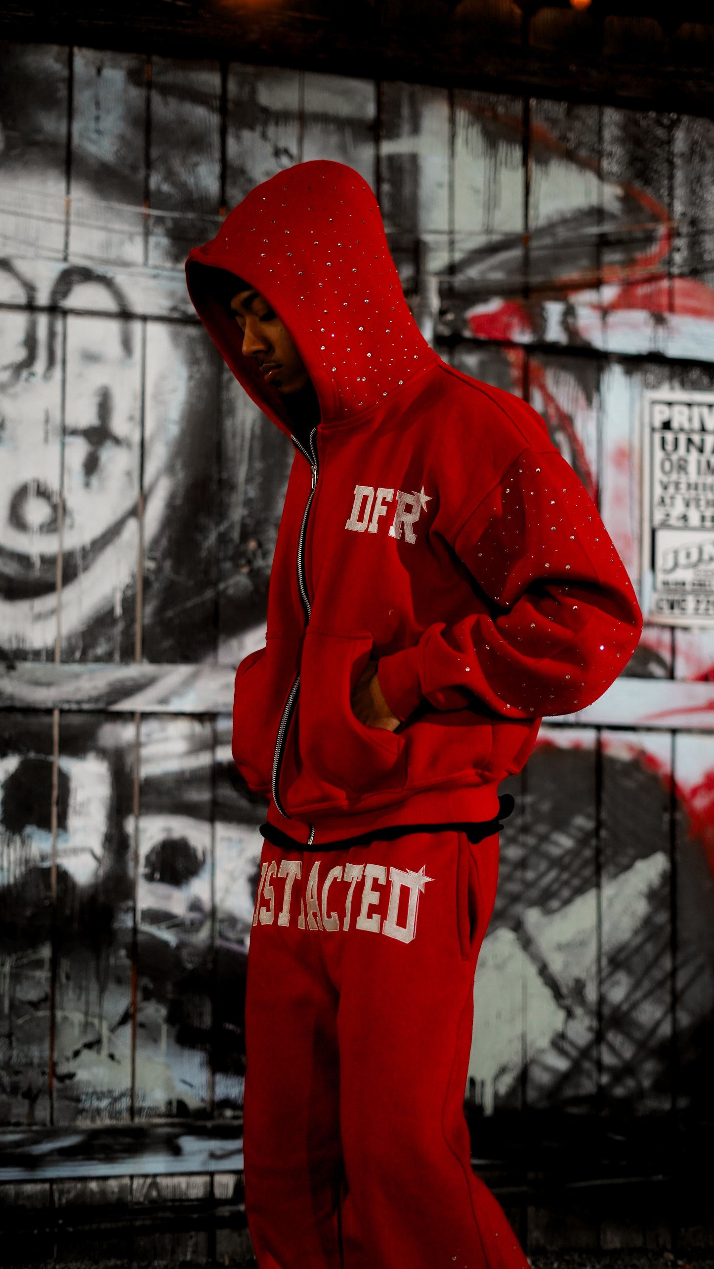 DFR Rhinestone Zip Up LIMITED EDITION RED (480 GSM)