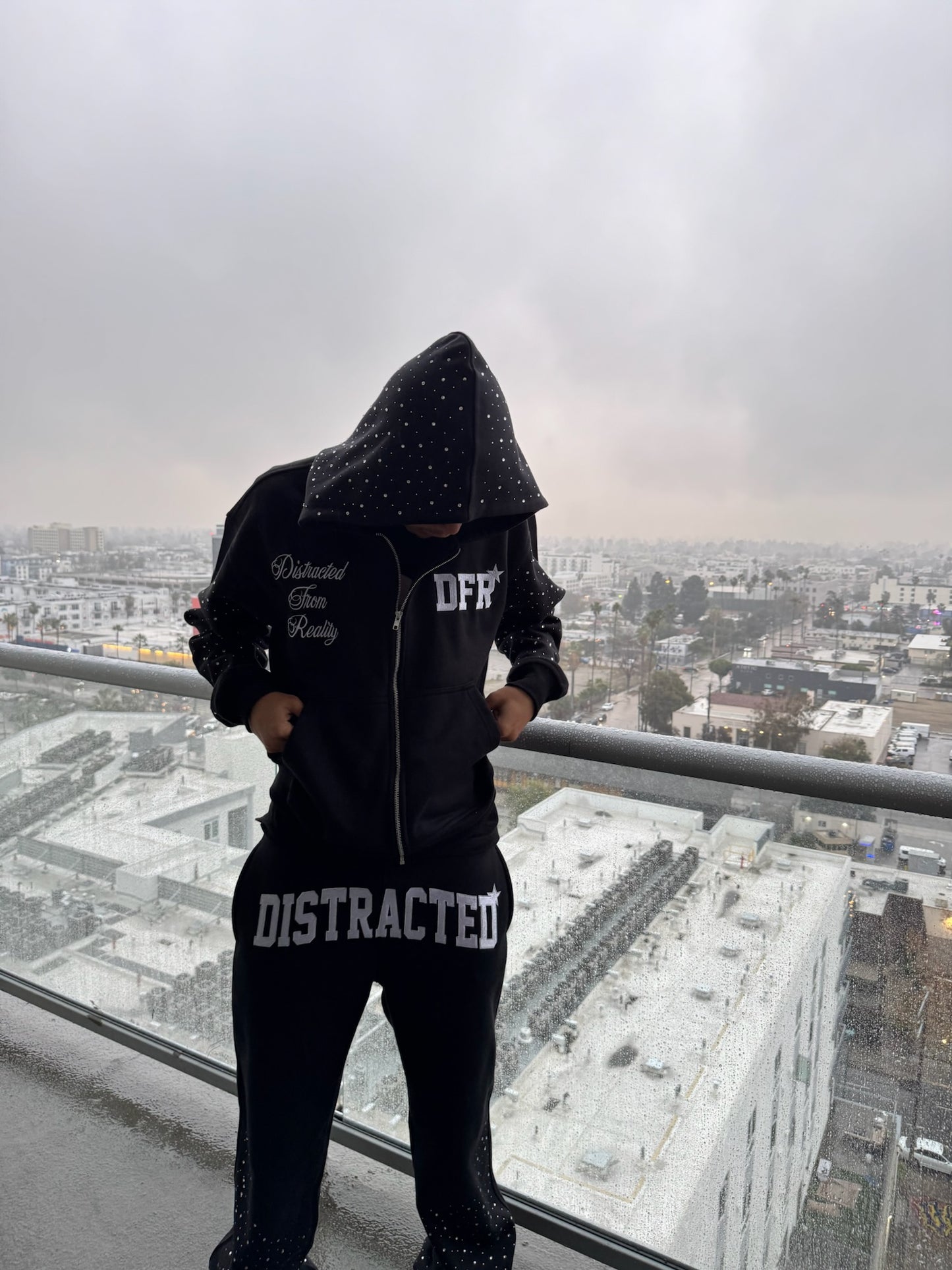 DFR Rhinestone Zip Up Hoodie Black (450 GSM)