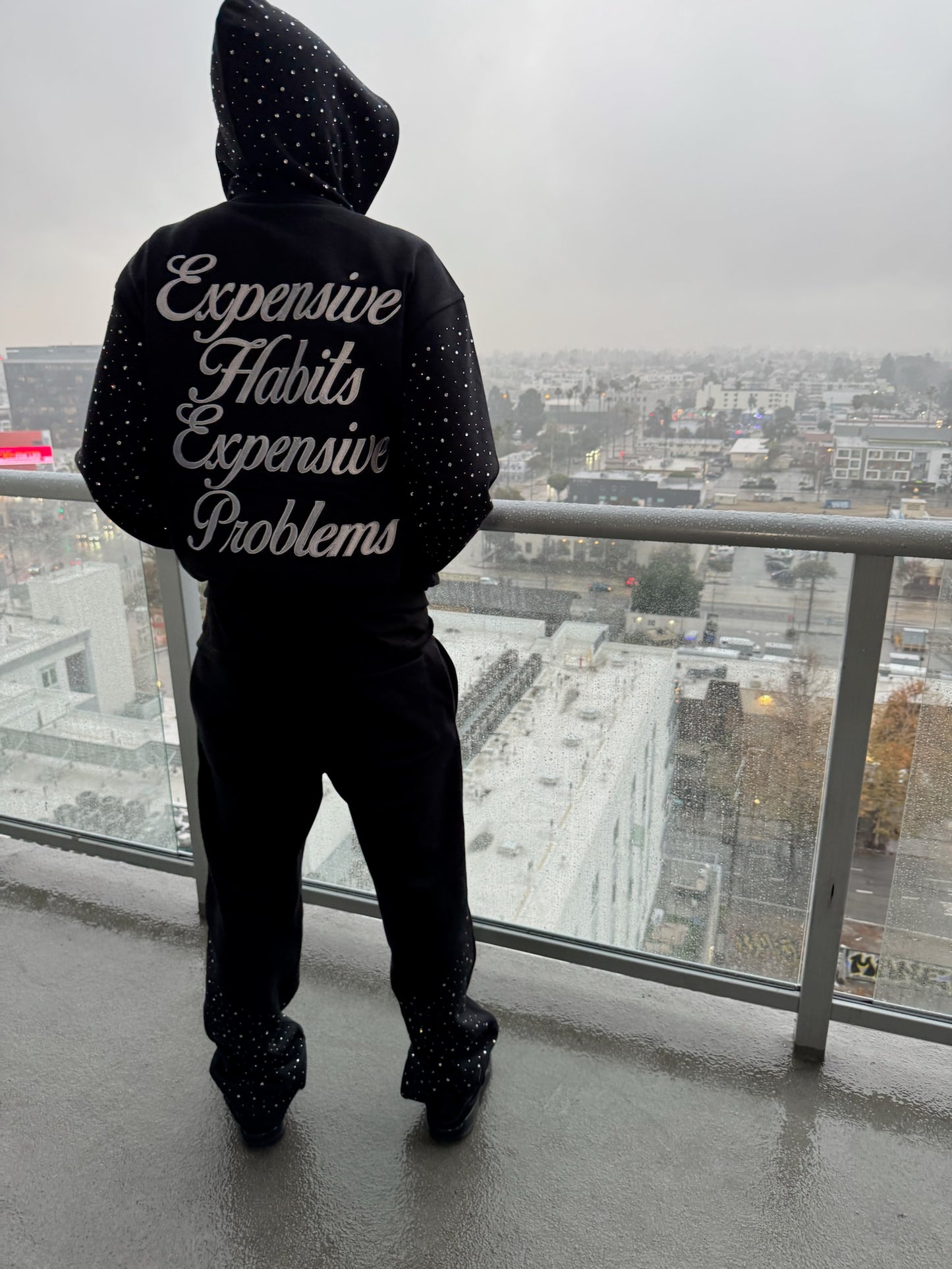 DFR Rhinestone Zip Up Hoodie Black (450 GSM)