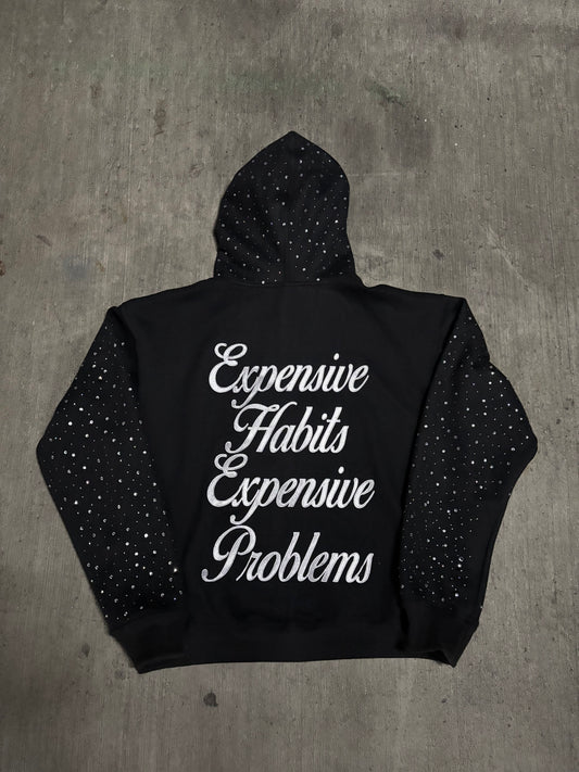 DFR Rhinestone Zip Up Hoodie Black (450 GSM)